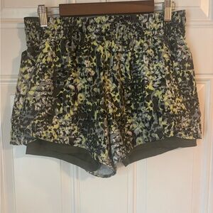 Layer 8 Women's Athletic Shorts in Green and Gray Pattern